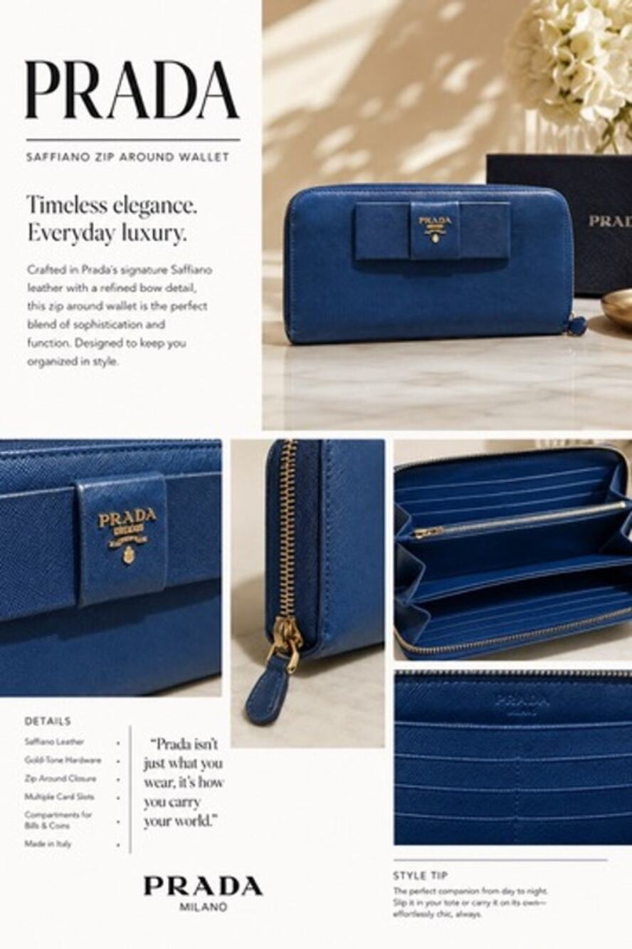 LS049 Prada Saffiano Leather Bow Long Zippy Wallet in Navy